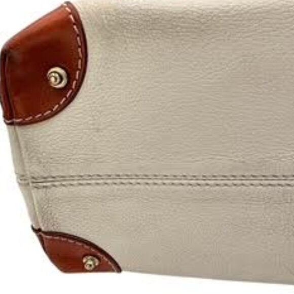 Dooney & Bourke Vintage  Pebbled Leather Satchel Tote | White Tan Trim Large Bag - Picture 10 of 14